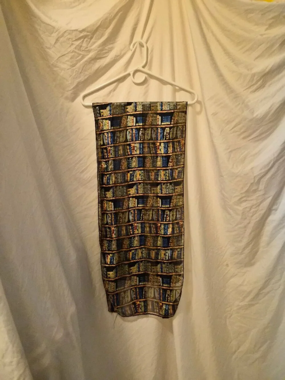 VTG Y2K Bookshelf Print Scarf Library Book Lover Gift Sheer Literary Accessory